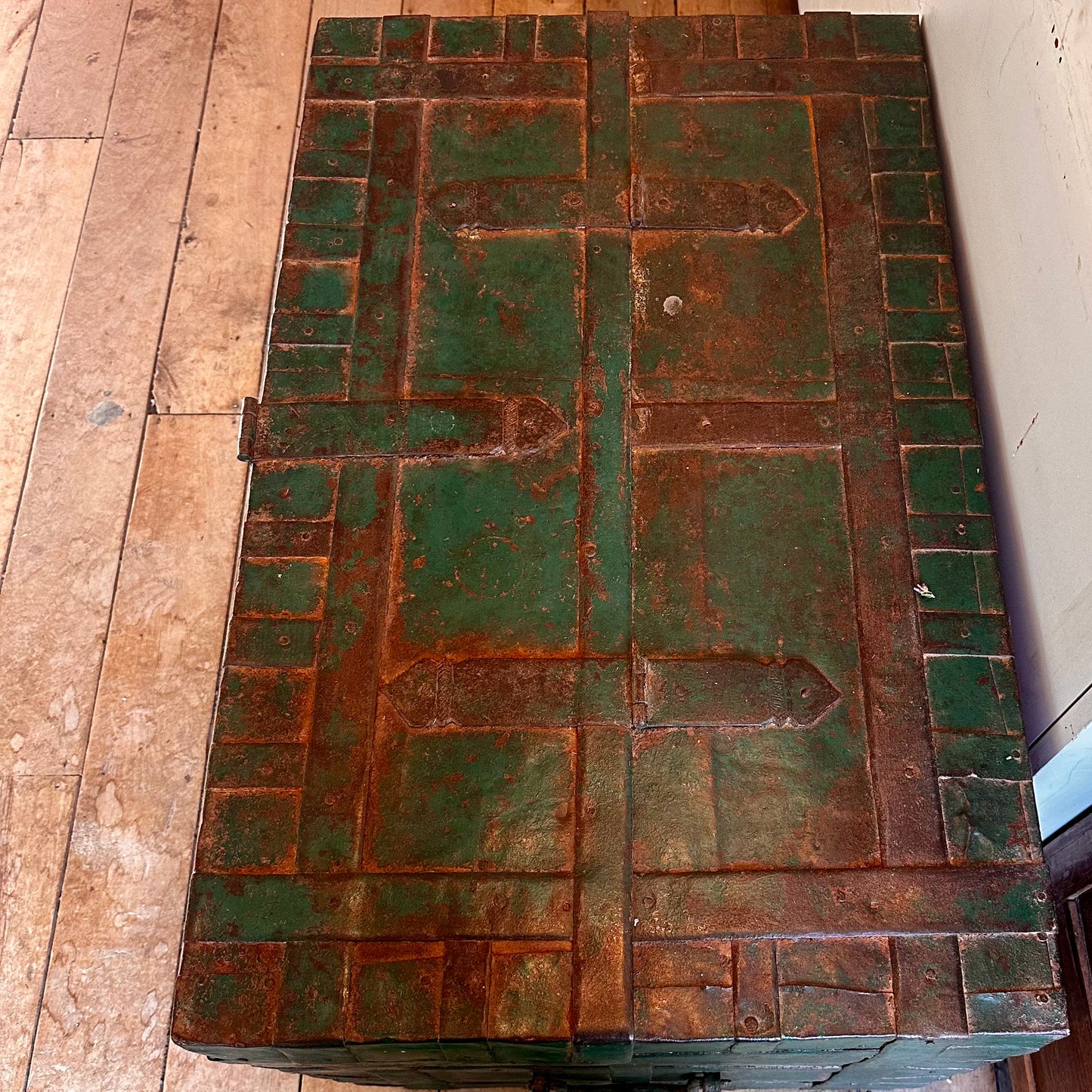 Vintage Iron and Timber Chest - Antique Green
