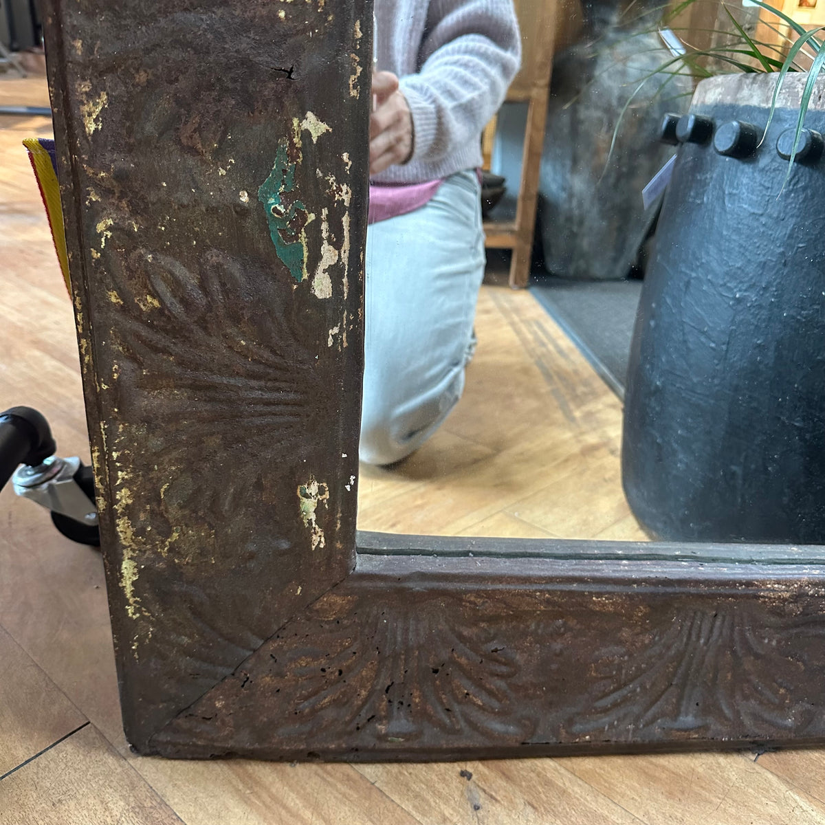 Vintage Pressed Iron & Timber Mirror - floor or wall