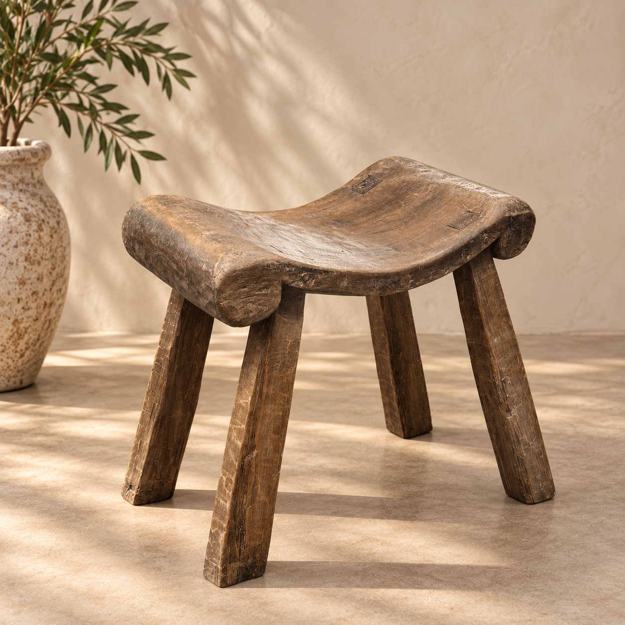 Vintage Teak Saddle Stool
