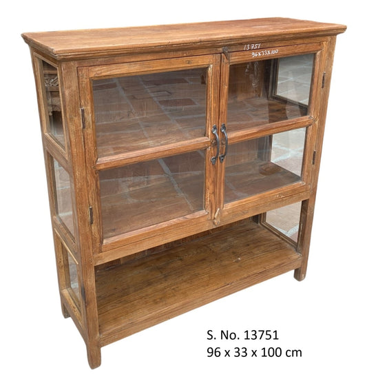 Vintage 2 Door Teak & Glass Cabinet - Low Shelf