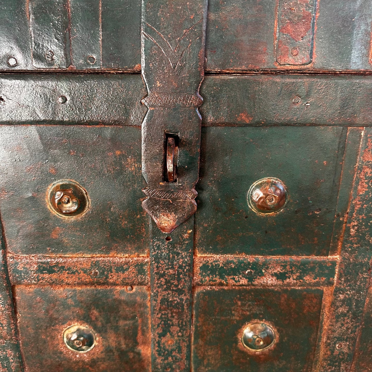 Vintage Iron and Timber Chest - Antique Green