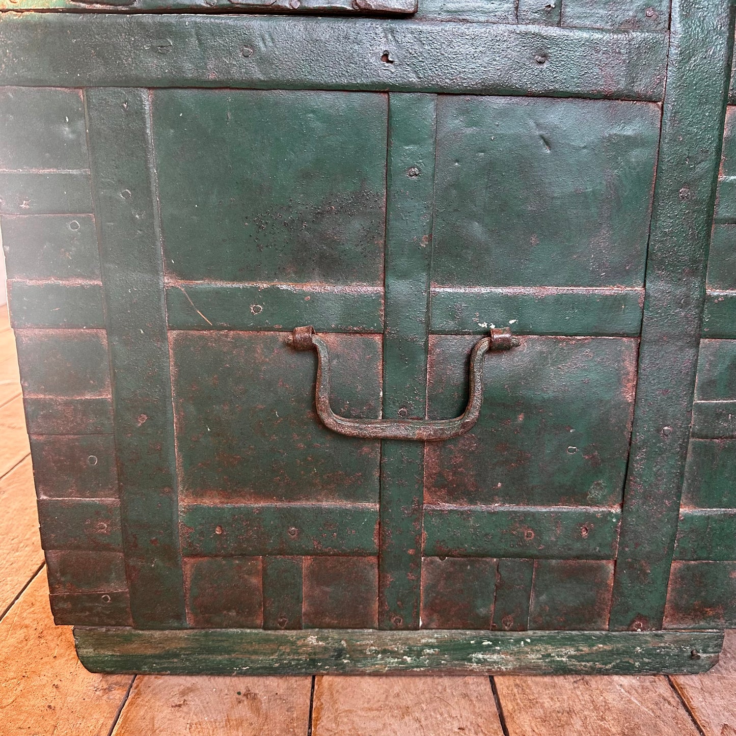 Vintage Iron and Timber Chest - Antique Green