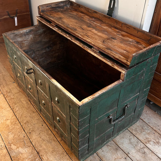 Vintage Iron and Timber Chest - Antique Green