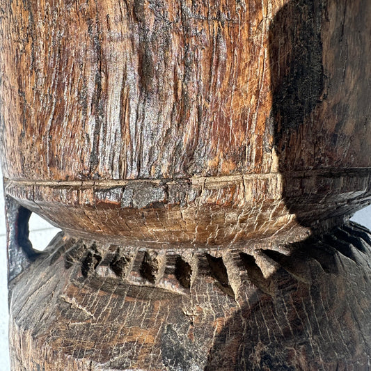 Vintage Indian Carved Teak Mortar