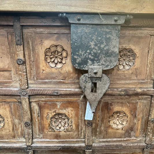 Vintage Teak Pitara/Chest Console 1540mm wide - Carved Detail