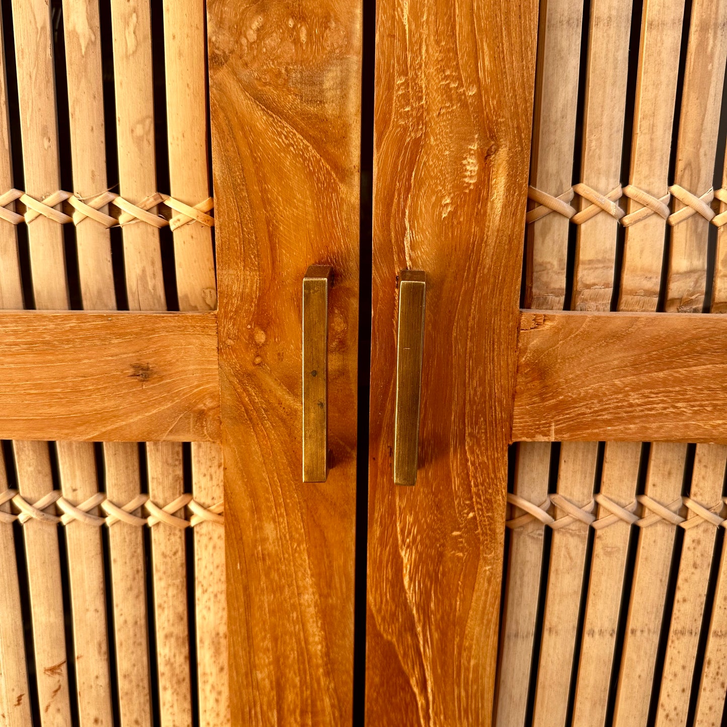 Solid Teak 2 Door Cabinet - bamboo inlay