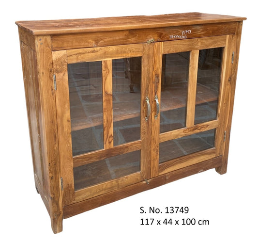 2 Glass Door Vintage Teak Cabinet