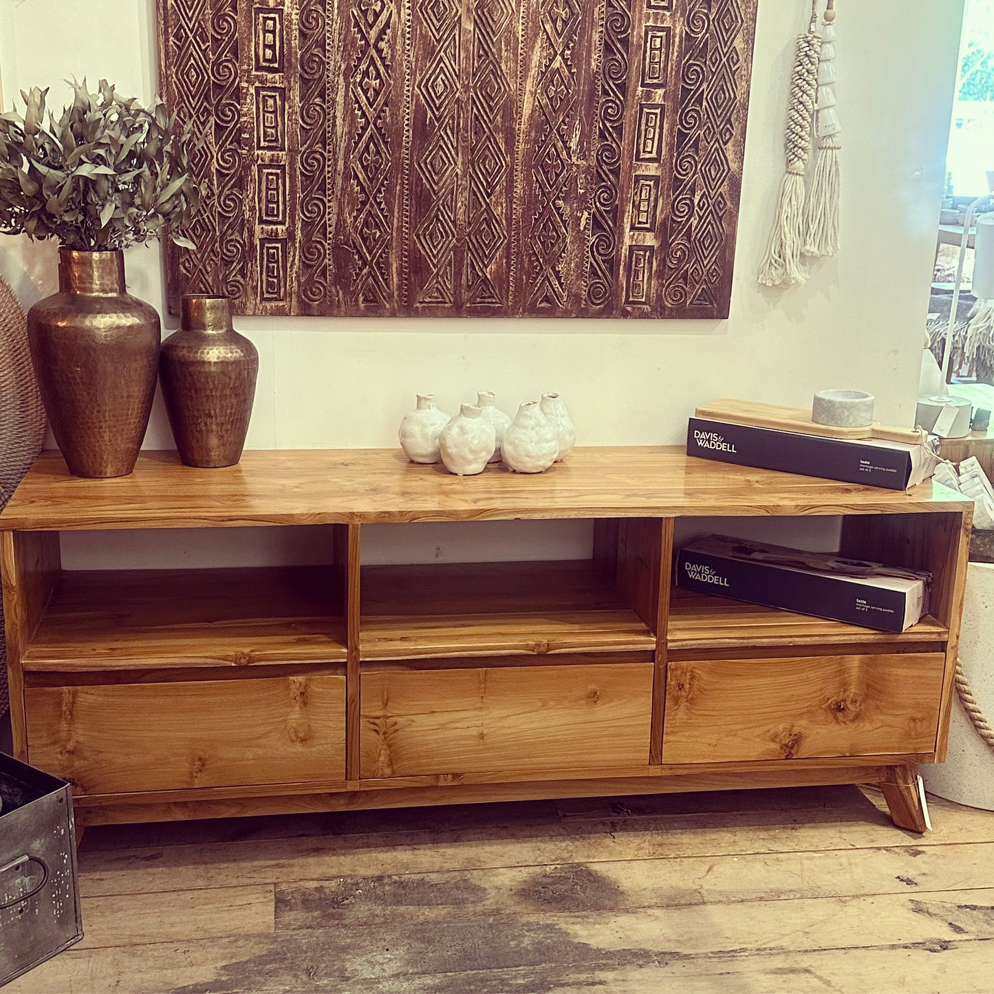Teak 3 Drawer Console / Entertainment Unit - 1500mm
