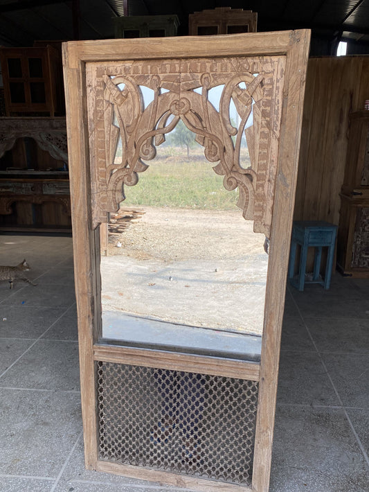 Iron Lattice and Timber Floor Mirror - 830x100x1780mm high