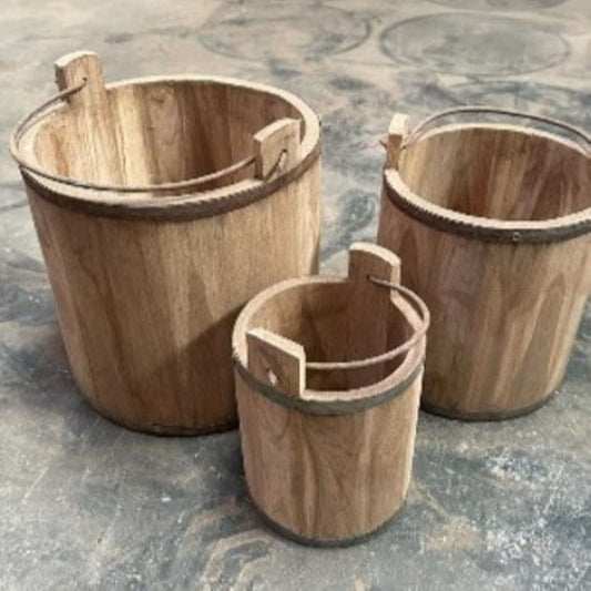 Wood Planter Pots with Iron Handles - sold individually