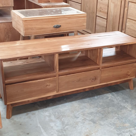 Teak 3 Drawer Console / Entertainment Unit - 1500mm