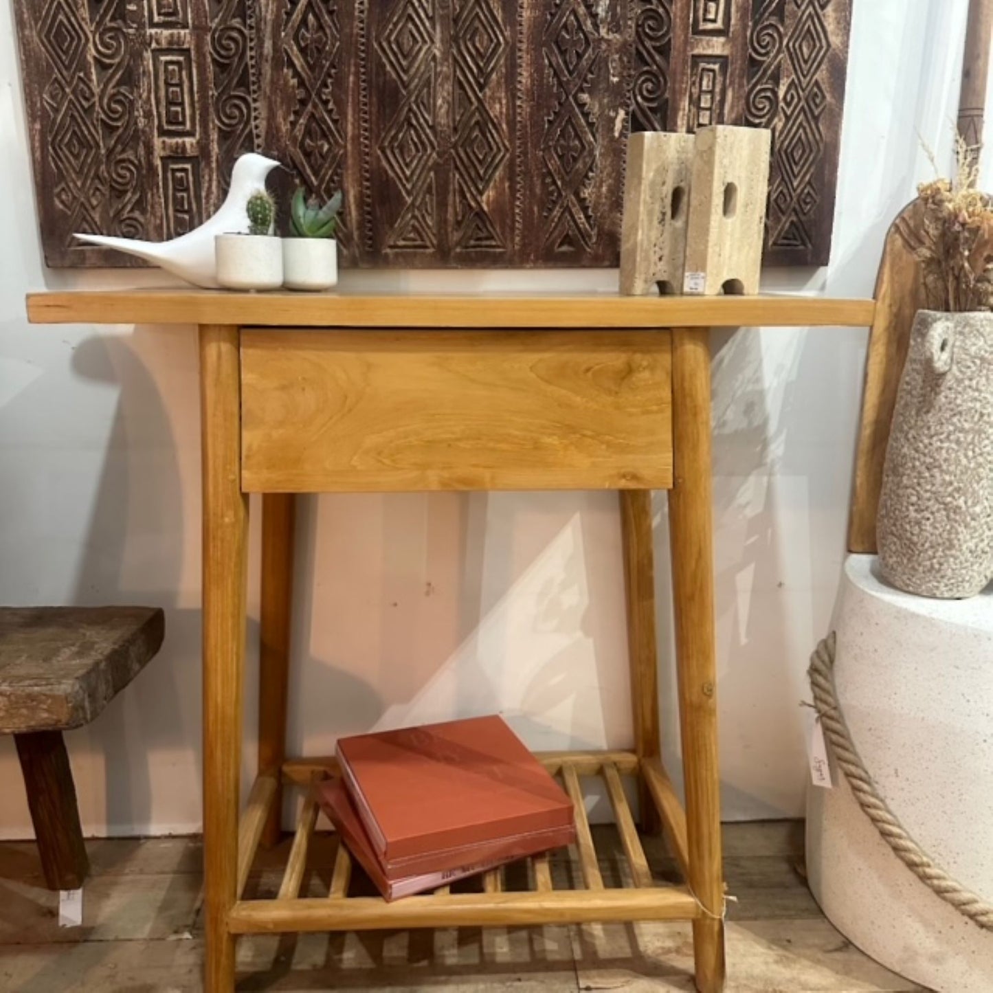 Teak 1 Drawer Rack Shelf Console