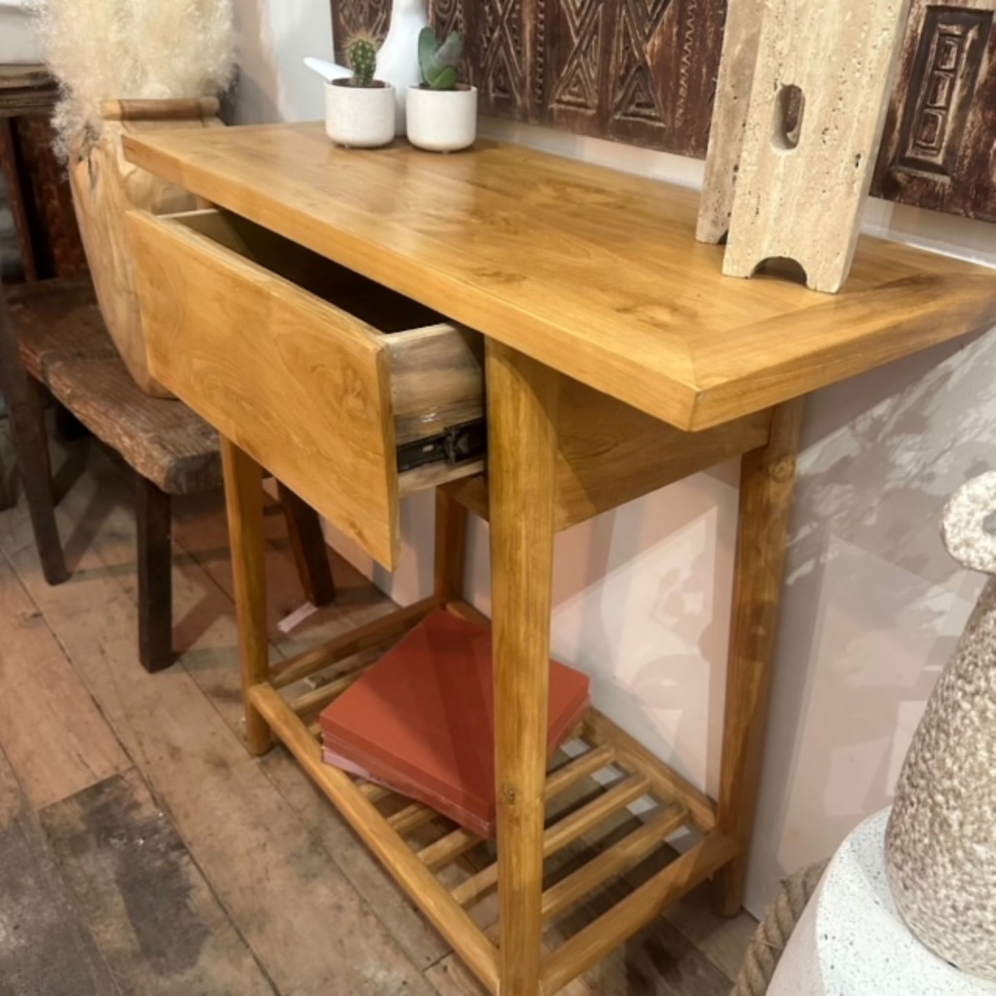 Teak 1 Drawer Rack Shelf Console