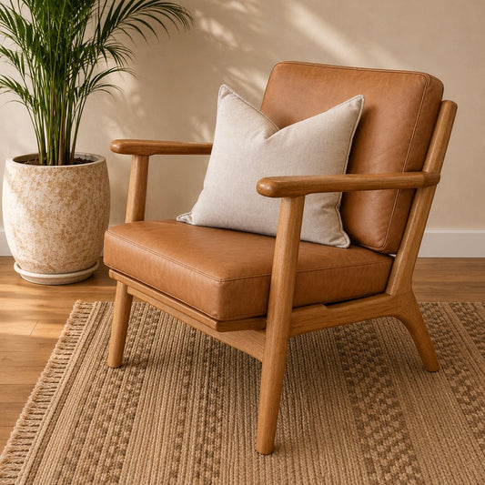 Havana Leather & Teak Armchair