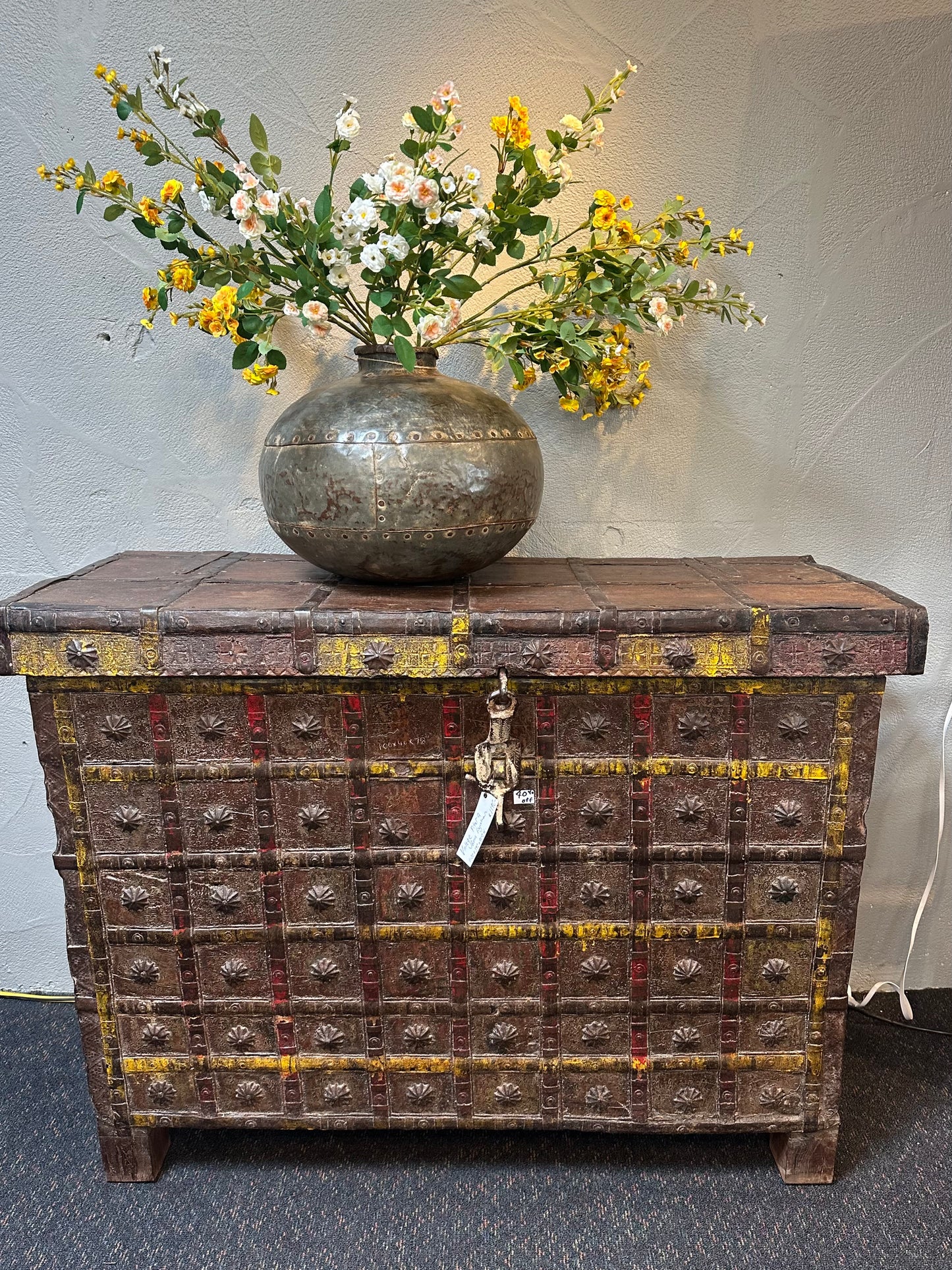 Vintage Teak & Iron Chest Console 1100mm wide