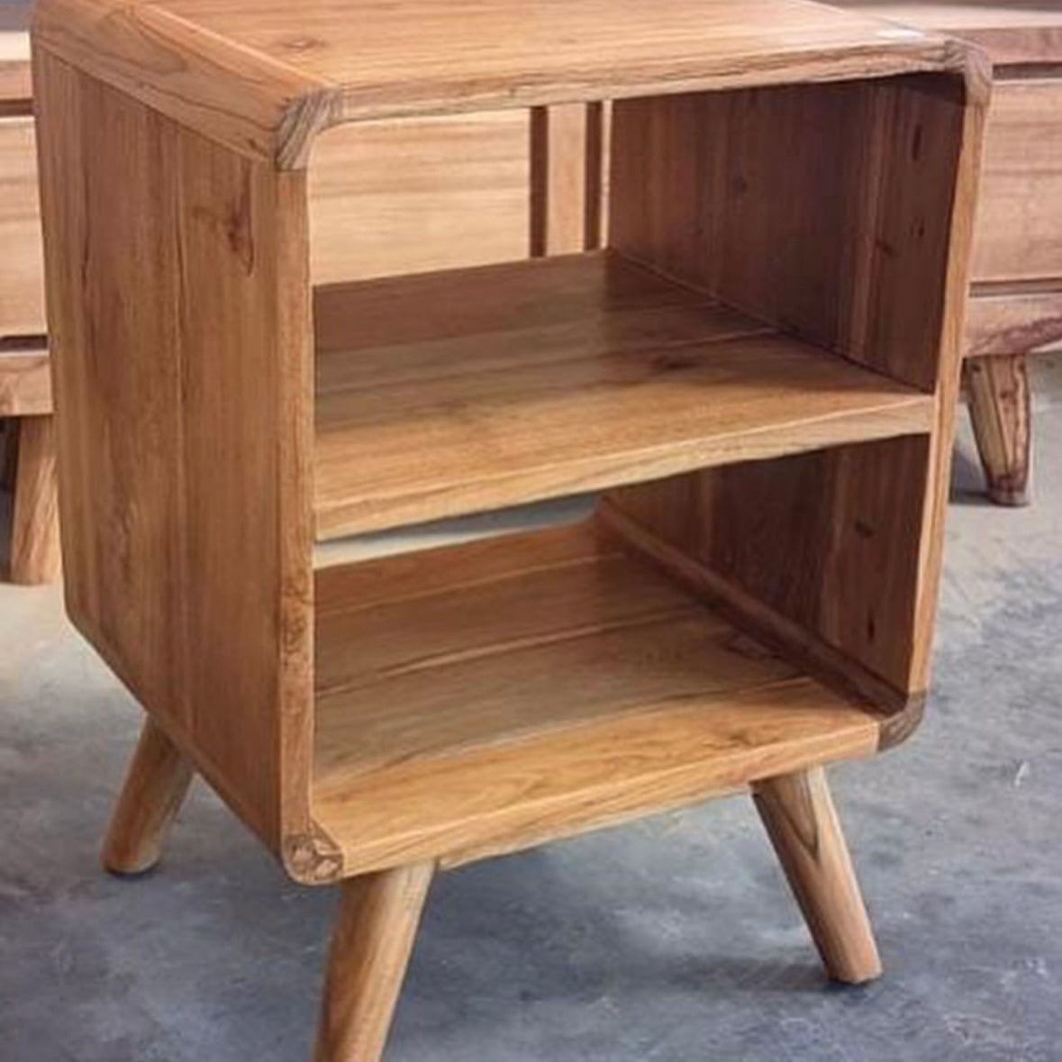 PAIR - Teak Shelved Bedside Cabinet x 2