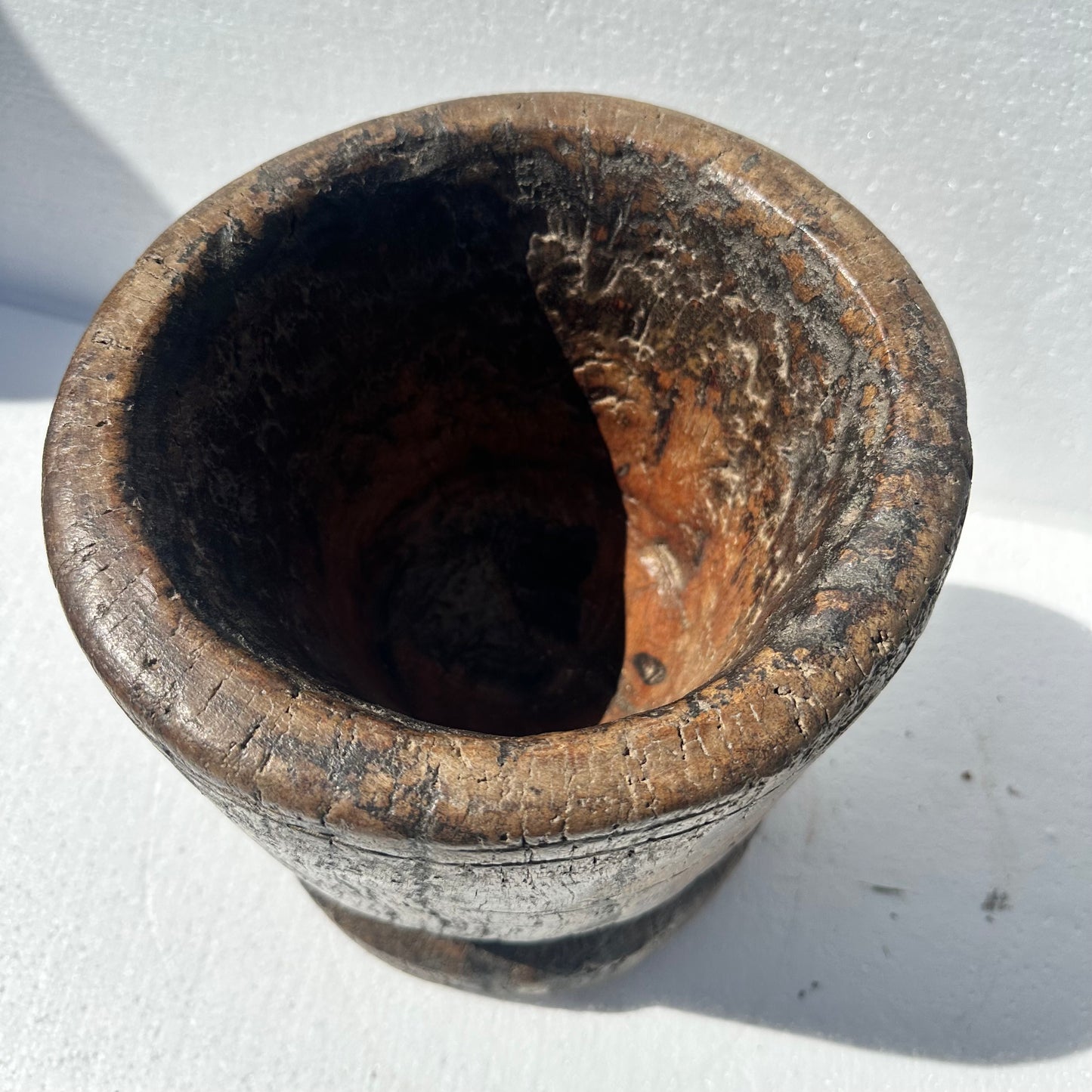 Vintage Indian Carved Teak Mortar