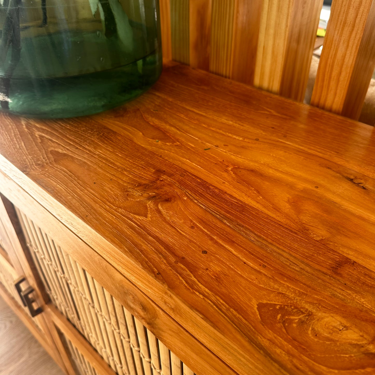 Solid Teak 2 Door Cabinet - bamboo inlay