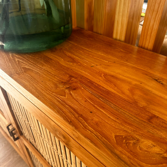 Solid Teak 2 Door Cabinet - bamboo inlay