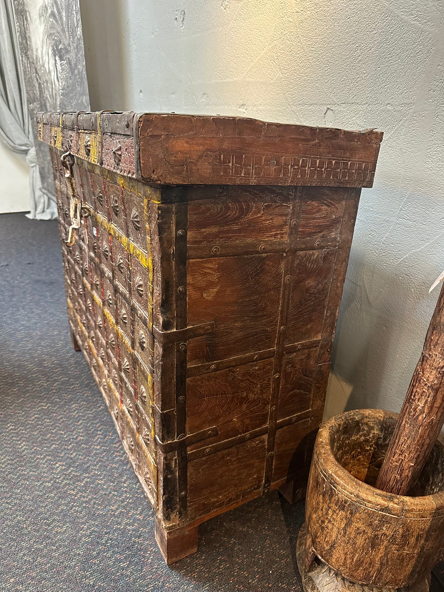 Vintage Teak & Iron Chest Console 1100mm wide