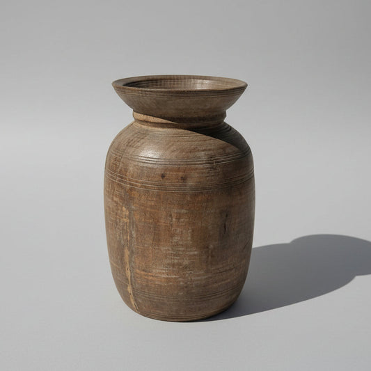 Vintage Teak Wood Matka - Water Pot