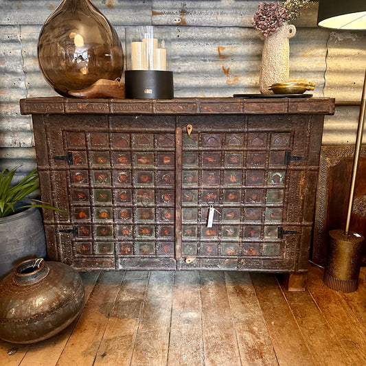 Vintage 2 Door Teak Cabinet with Iron Detailing