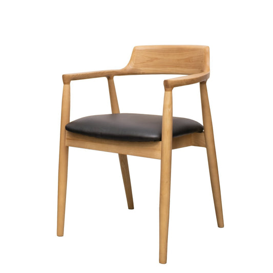Ealing Dining Chair - Black Leather/Natural Frame