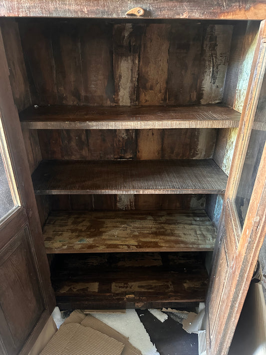 Vintage 2 Door Teak & Glass Cabinet