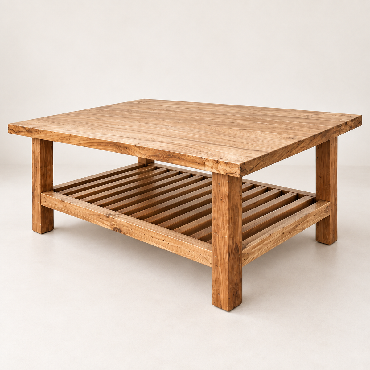 Solid Teak Coffee Table with Rack