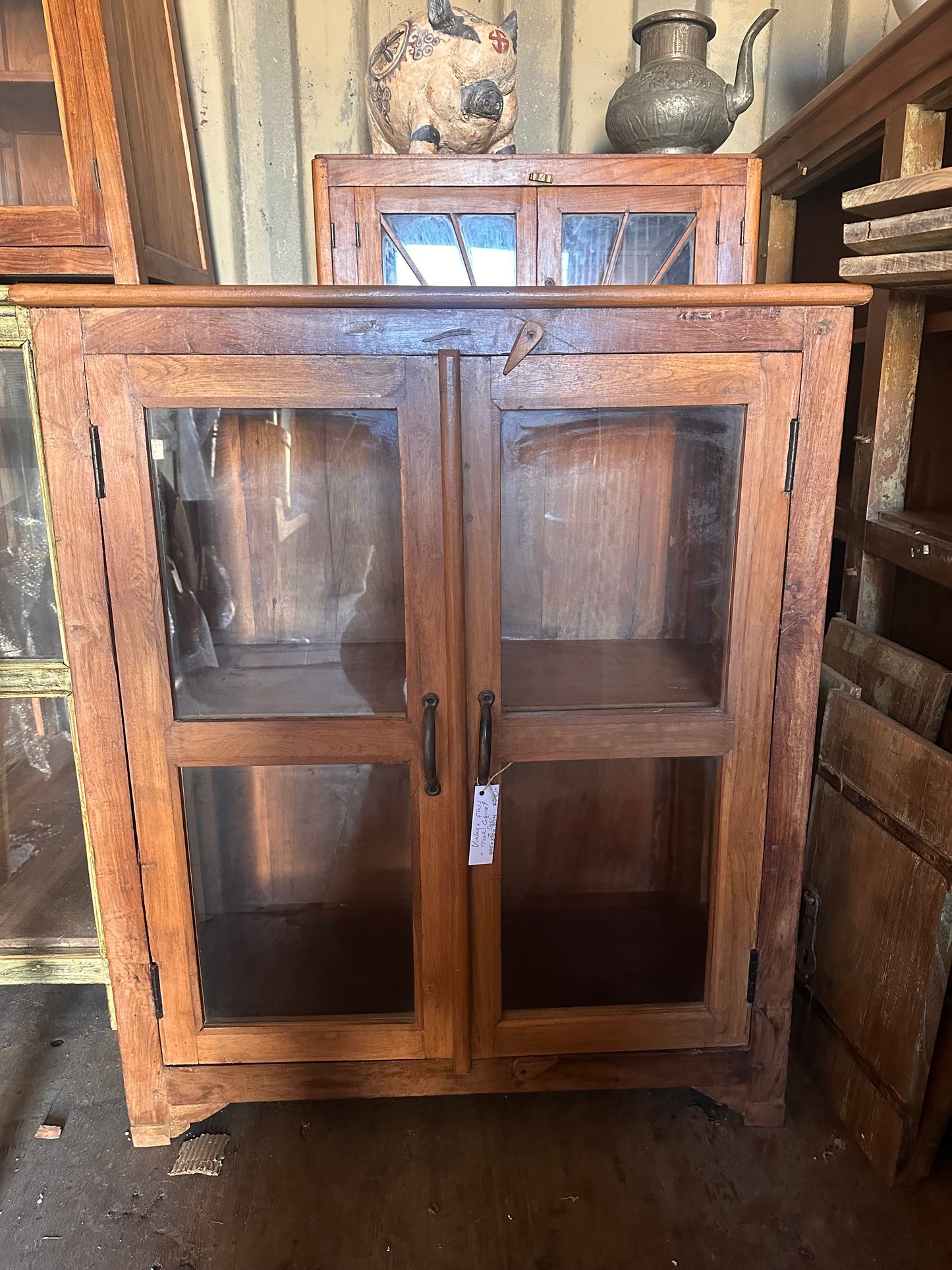 Vintage 2 Door Teak & Glass Cabinet (Medium Sized)