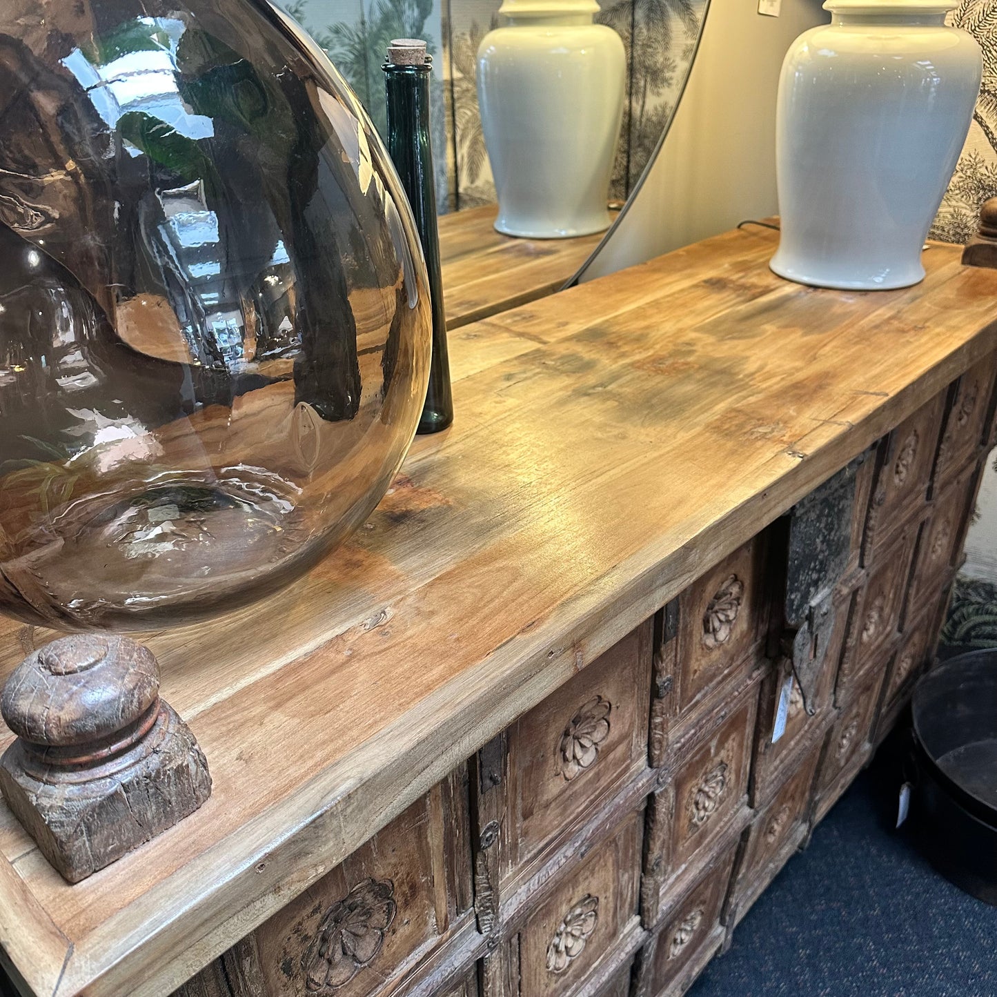 Vintage Teak Pitara/Chest Console 1540mm wide - Carved Detail