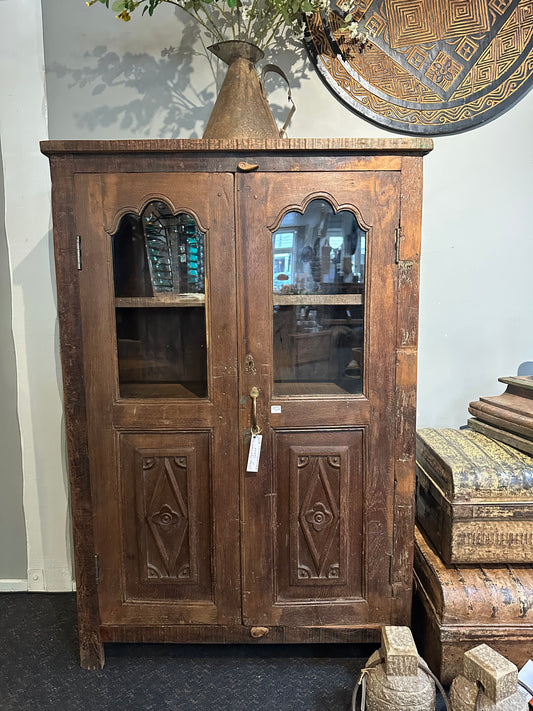 Vintage 2 Door Teak & Glass Cabinet