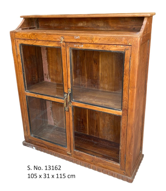 Vintage 2 Door Teak & Glass Cabinet - top shelf