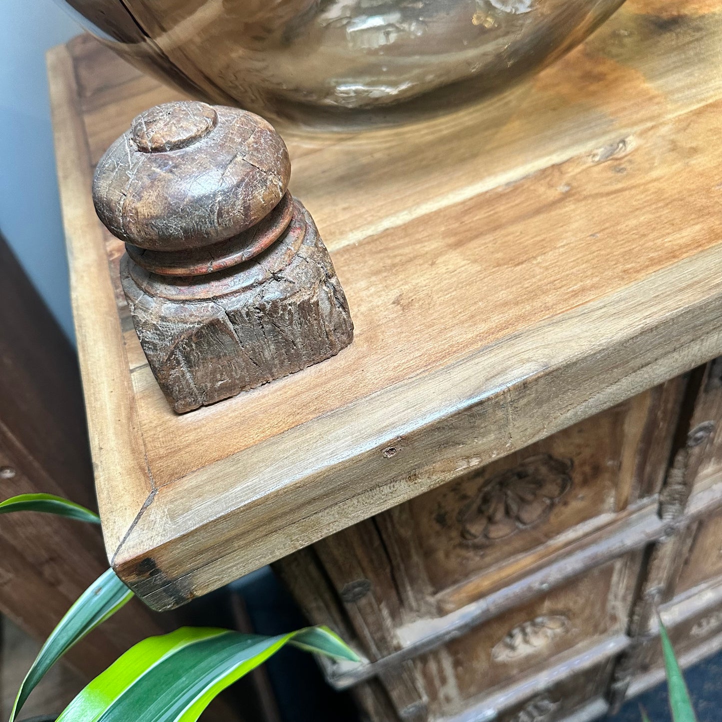 Vintage Teak Pitara/Chest Console 1540mm wide - Carved Detail