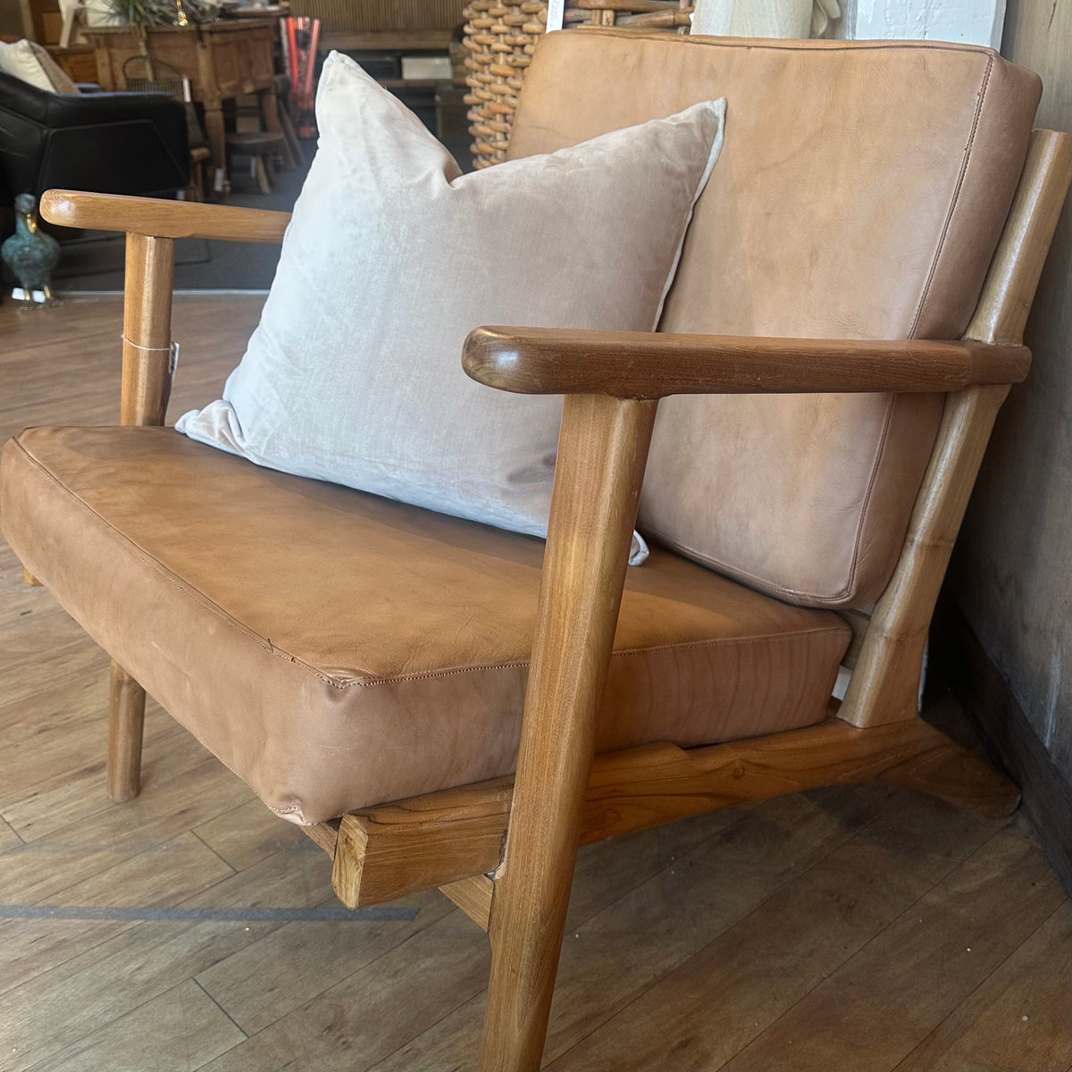 Havana Leather & Teak Armchair