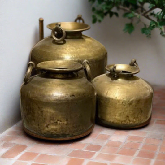 large vintage brass pots