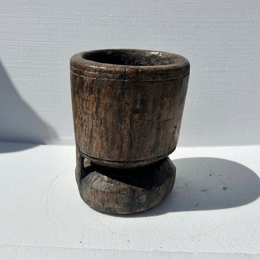 Vintage Indian Carved Teak Mortar
