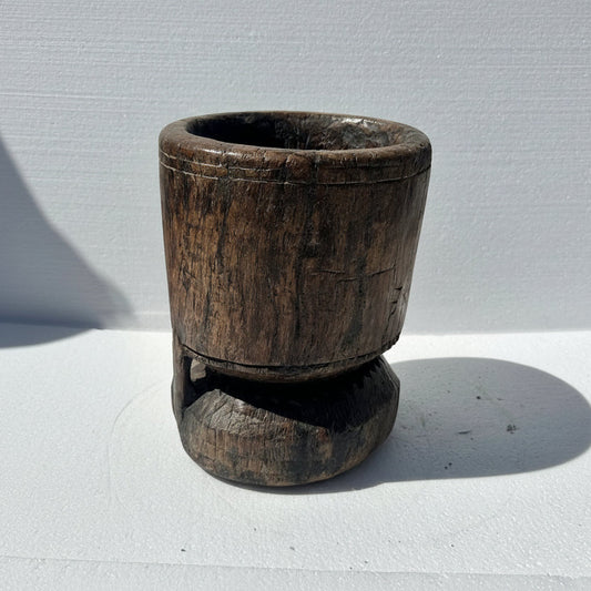 Vintage Indian Carved Teak Mortar