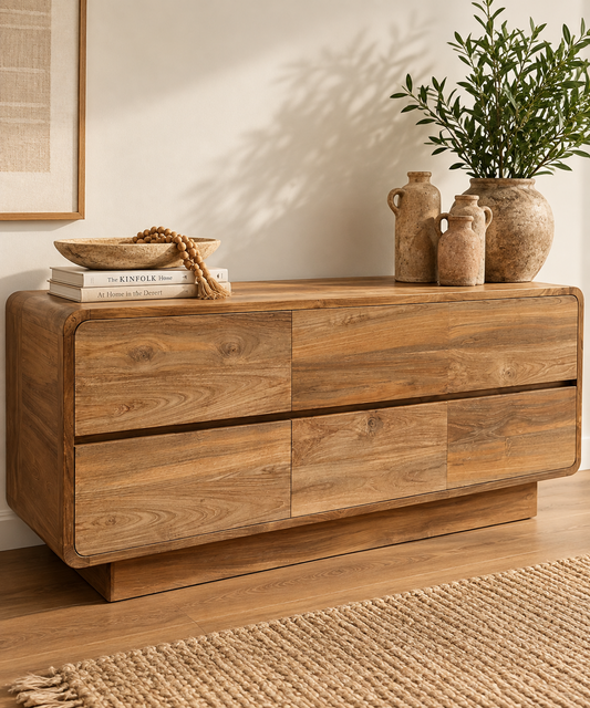 Teak 6 Drawer Low Boy / TV Console