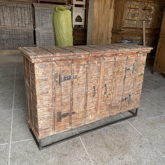 Vintage Rustic 2 door Pitara / Sideboard - Iron Base