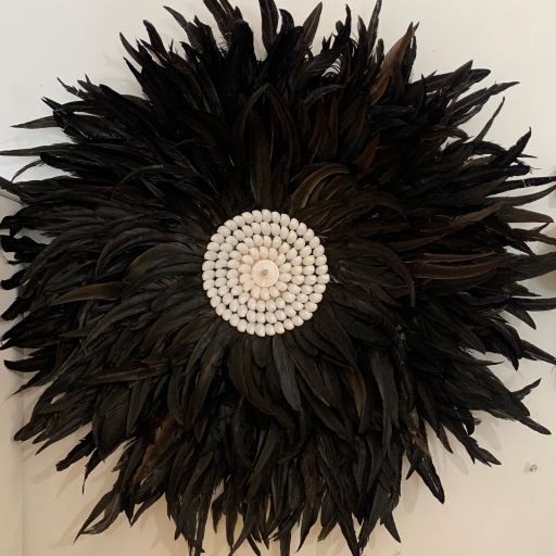 Floral & Pheasant Feathers Horn Wall Hanging - 15W x 6-7d x 42H, Black Forest Decor