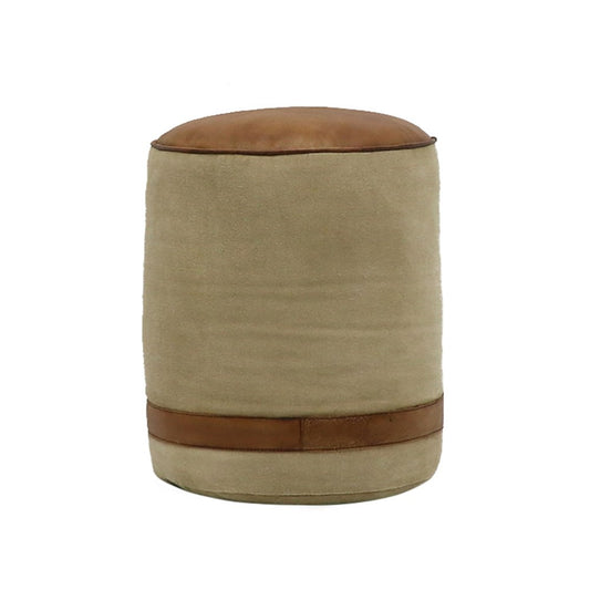 Leather and Canvas Pouffe