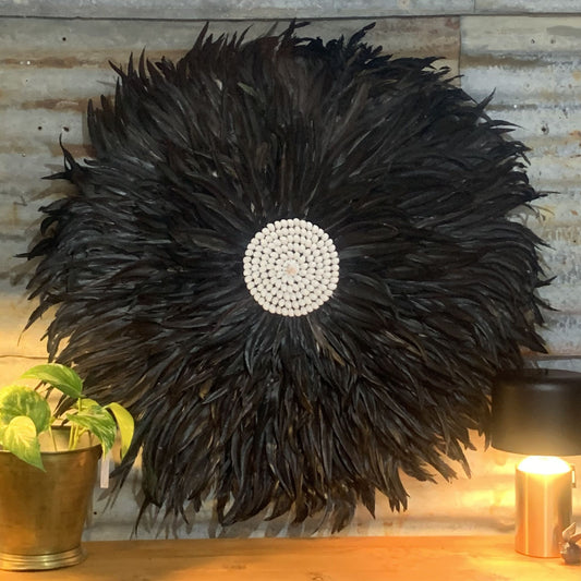 Feather Wall Hanging - 90cm white / brown / black