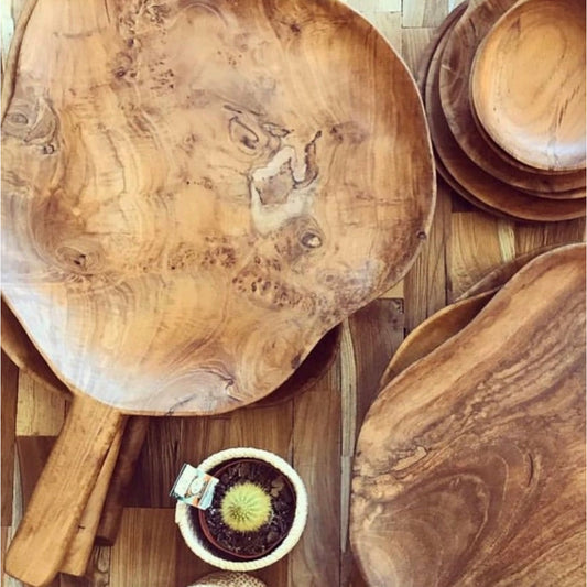 Pan Handle Teak Wood Platter
